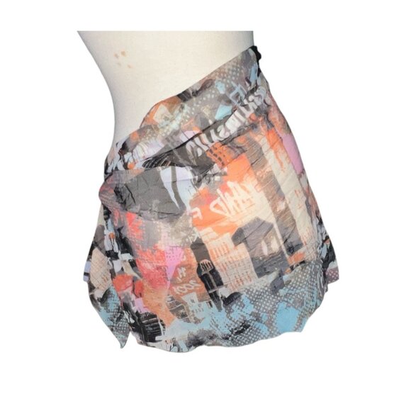 Gideon Oberson Abstract Print Sheer Tie Wrap Swim Cover-Up Skirt Sz Large - Picture 6 of 8